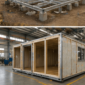Modular housing unit being assembled on a factory floor — exactly what the 720-point assessment evaluates
